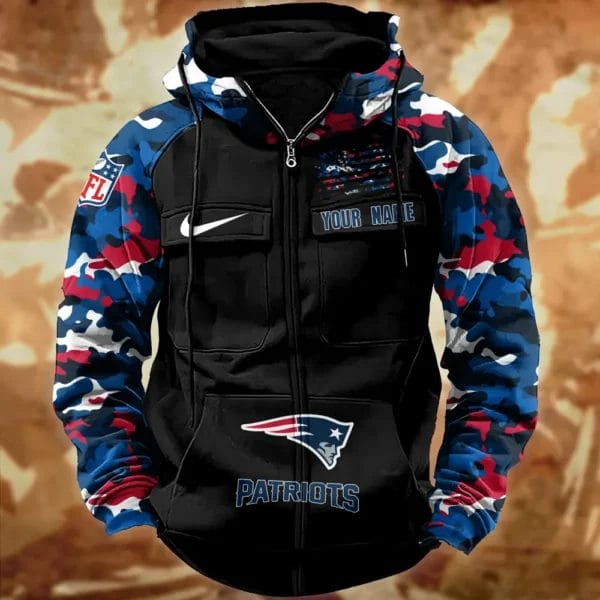 New England Patriots Hot Camouflage Multi Pockets Zip Hoodie AMCCLG001135 - Image 2