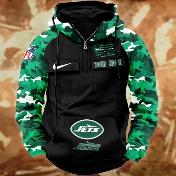 New York Jets Hot Camouflage Multi Pockets Zip Hoodie AMCCLG001138 - Image 2