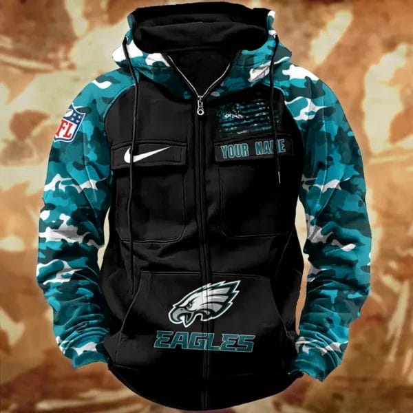 Philadelphia Eagles Hot Camouflage Multi Pockets Zip Hoodie AMCCLG001139 - Image 2