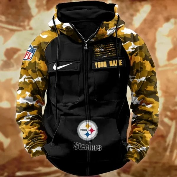 Pittsburgh Steelers Hot Camouflage Multi Pockets Zip Hoodie AMCCLG001140