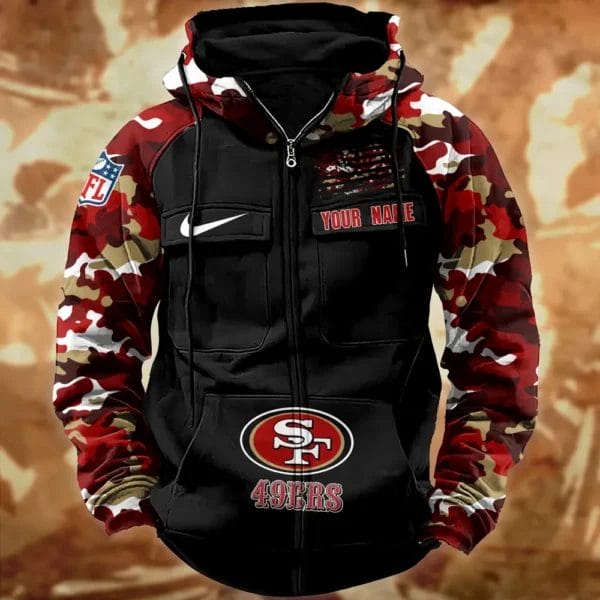 San Francisco 49ers Hot Camouflage Multi Pockets Zip Hoodie AMCCLG001141 - Image 2