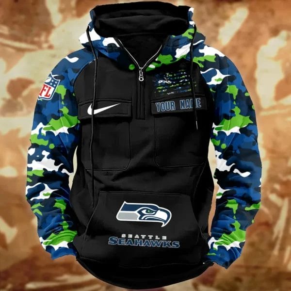 Seattle Seahawks Hot Camouflage Multi Pockets Zip Hoodie AMCCLG001142 - Image 2
