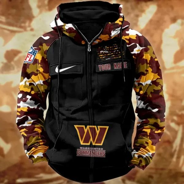 Washington Commanders Hot Camouflage Multi Pockets Zip Hoodie AMCCLG001145 - Image 2