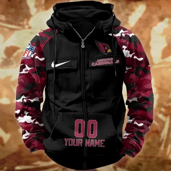 Arizona Cardinals Hot Camouflage Multi Pockets Zip Hoodie AMCCLG001146 - Image 2