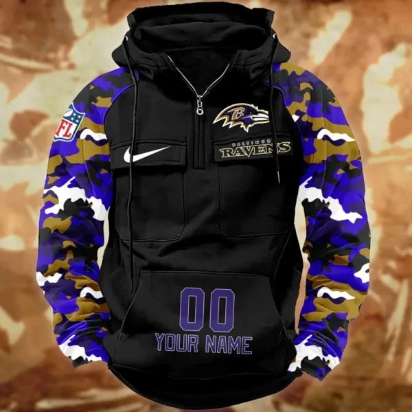 Baltimore Ravens Hot Camouflage Multi Pockets Zip Hoodie AMCCLG001148
