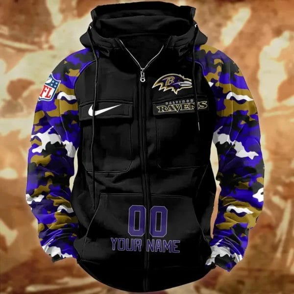 Baltimore Ravens Hot Camouflage Multi Pockets Zip Hoodie AMCCLG001148 - Image 2