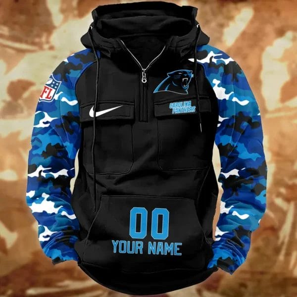 Carolina Panthers Hot Camouflage Multi Pockets Zip Hoodie AMCCLG001150
