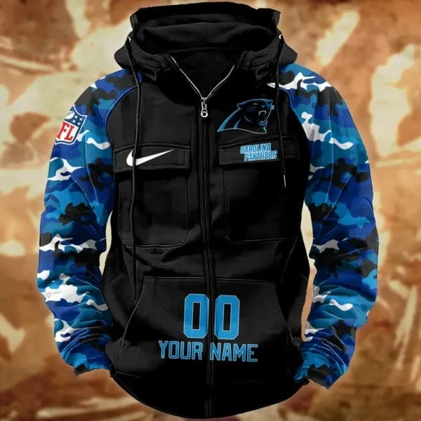 Carolina Panthers Hot Camouflage Multi Pockets Zip Hoodie AMCCLG001150 - Image 2