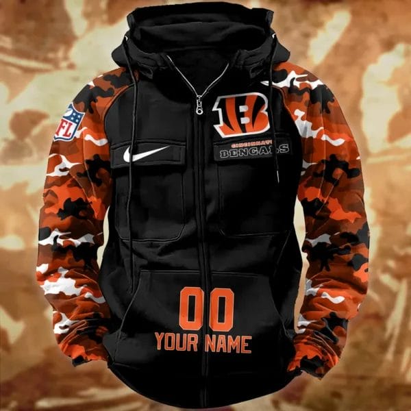 Cincinnati Bengals Hot Camouflage Multi Pockets Zip Hoodie AMCCLG001152 - Image 2