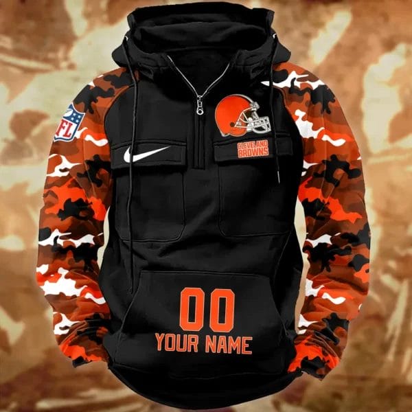 Cleveland Browns Hot Camouflage Multi Pockets Zip Hoodie AMCCLG001153 - Image 2