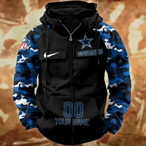 Dallas Cowboys Hot Camouflage Multi Pockets Zip Hoodie AMCCLG001154 - Image 2
