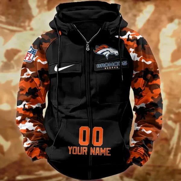 Denver Broncos Hot Camouflage Multi Pockets Zip Hoodie AMCCLG001155 - Image 2