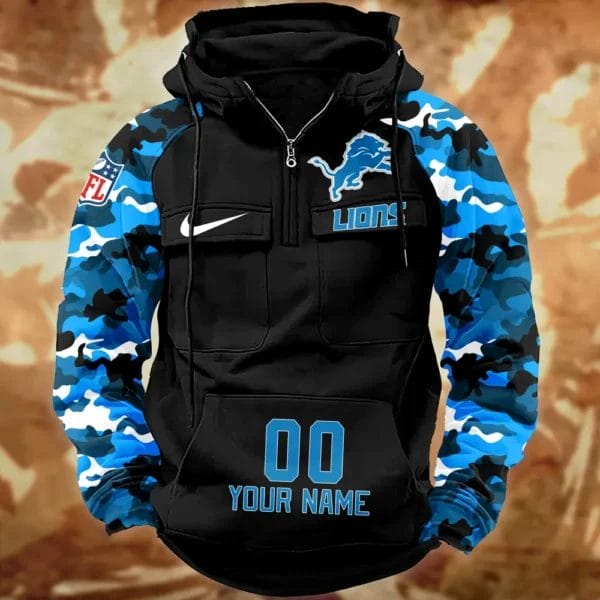 Detroit Lions Hot Camouflage Multi Pockets Zip Hoodie AMCCLG001156 - Image 2