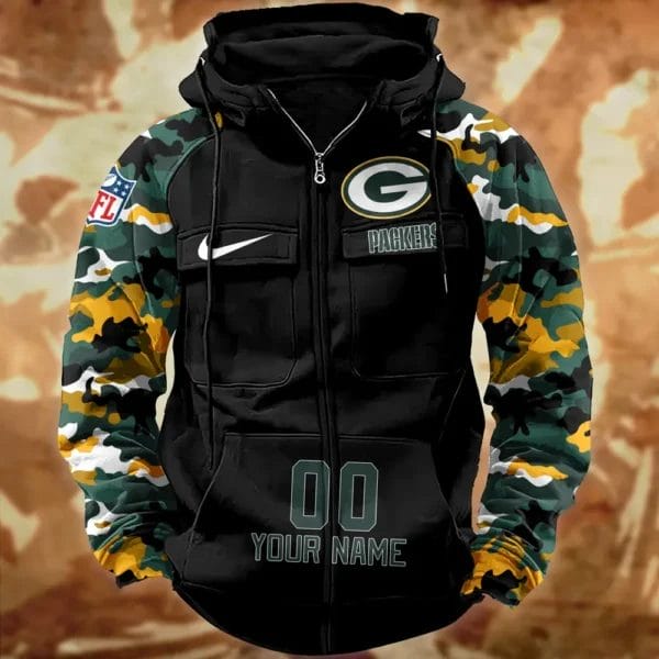 Green Bay Packers Hot Camouflage Multi Pockets Zip Hoodie AMCCLG001157 - Image 2