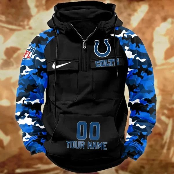 Indianapolis Colts Hot Camouflage Multi Pockets Zip Hoodie AMCCLG001159