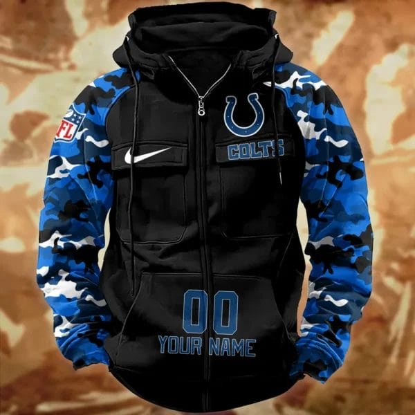 Indianapolis Colts Hot Camouflage Multi Pockets Zip Hoodie AMCCLG001159 - Image 2