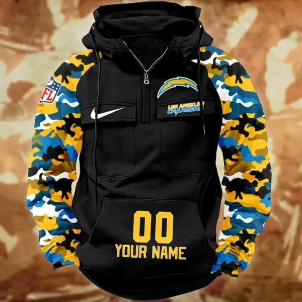 Los Angeles Chargers Hot Camouflage Multi Pockets Zip Hoodie AMCCLG001163 - Image 2