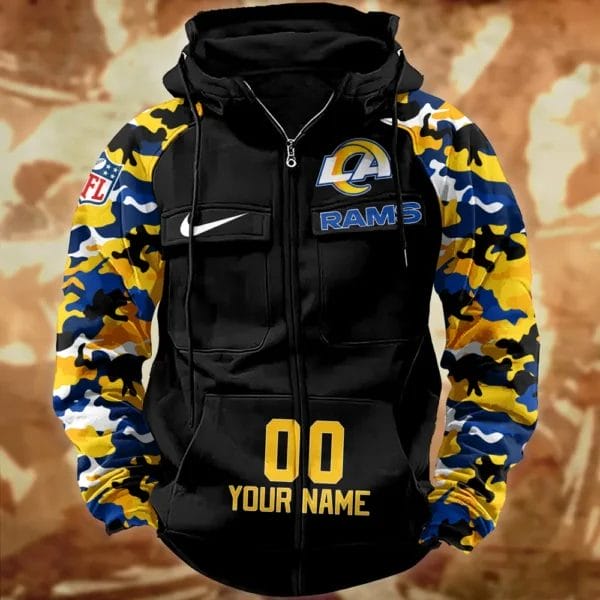 Los Angeles Rams Hot Camouflage Multi Pockets Zip Hoodie AMCCLG001164 - Image 2