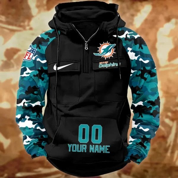 Miami Dolphins Hot Camouflage Multi Pockets Zip Hoodie AMCCLG001165 - Image 2