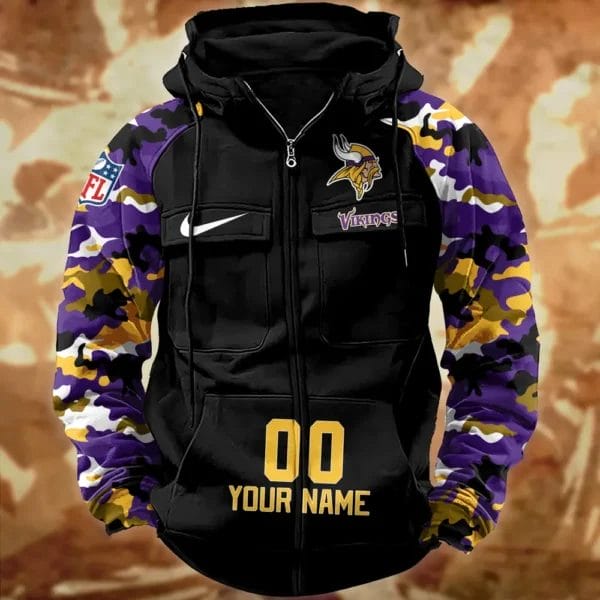 Minnesota Vikings Hot Camouflage Multi Pockets Zip Hoodie AMCCLG001166 - Image 2
