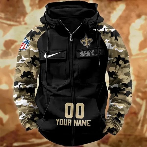 New Orleans Saints Hot Camouflage Multi Pockets Zip Hoodie AMCCLG001168 - Image 2