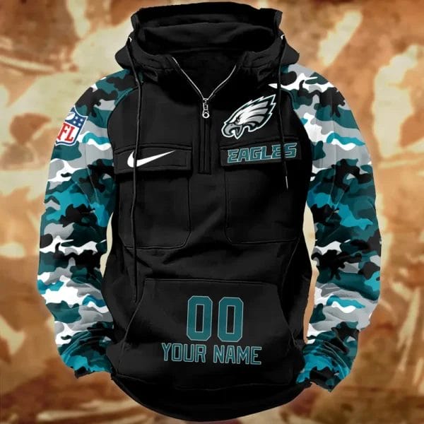 Philadelphia Eagles Hot Camouflage Multi Pockets Zip Hoodie AMCCLG001171