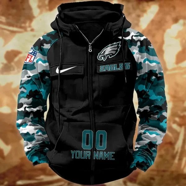 Philadelphia Eagles Hot Camouflage Multi Pockets Zip Hoodie AMCCLG001171 - Image 2