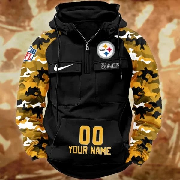 Pittsburgh Steelers Hot Camouflage Multi Pockets Zip Hoodie AMCCLG001172 - Image 2