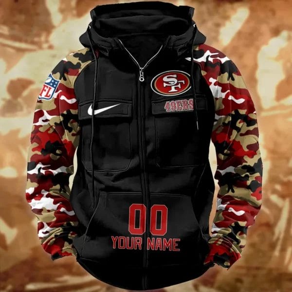 San Francisco 49ers Hot Camouflage Multi Pockets Zip Hoodie AMCCLG001173 - Image 2