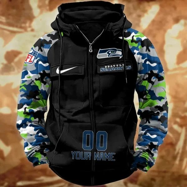 Seattle Seahawks Hot Camouflage Multi Pockets Zip Hoodie AMCCLG001174