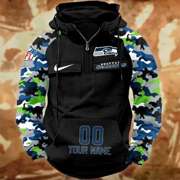 Seattle Seahawks Hot Camouflage Multi Pockets Zip Hoodie AMCCLG001174 - Image 2