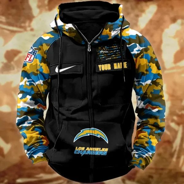 Los Angeles Chargers Hot Camouflage Multi Pockets Zip Hoodie AMCCLG001131 - Image 2