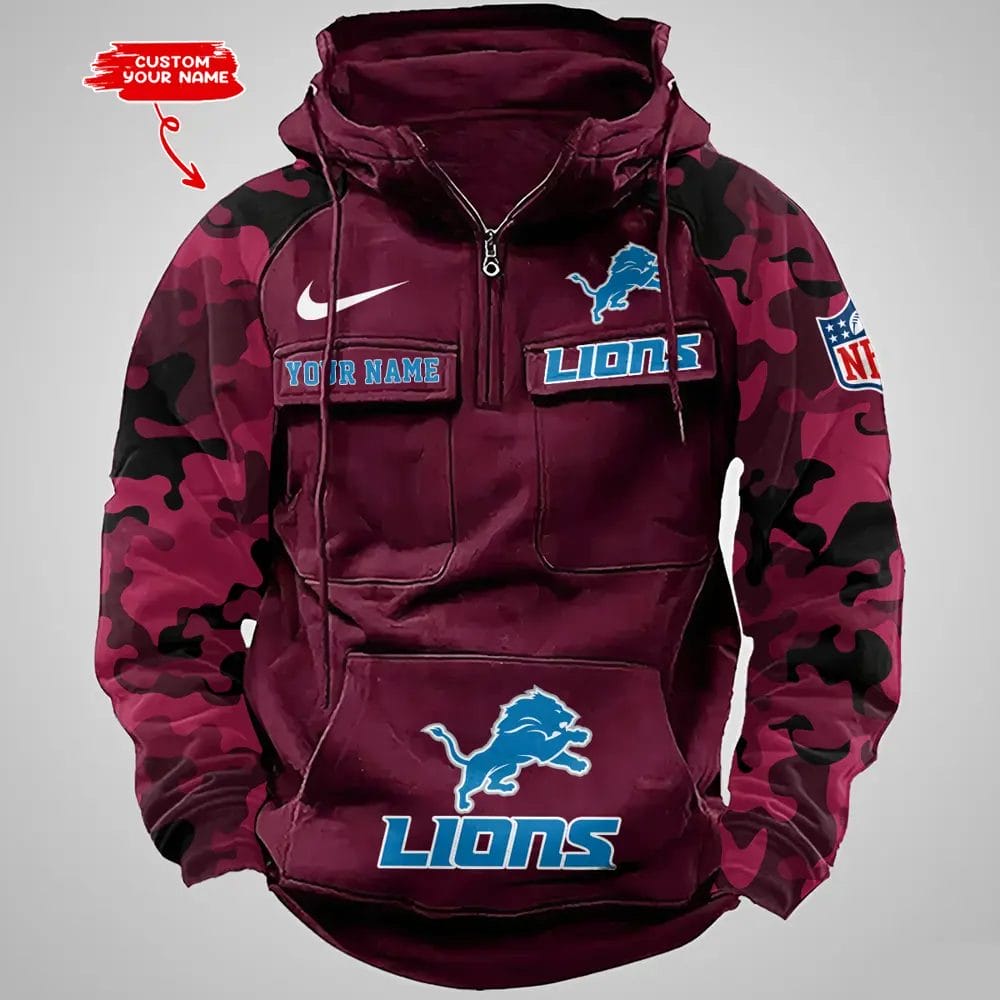 Detroit Lions Hot Camouflage Multi Pockets Zip Hoodie AMCCLG001188 - Image 3