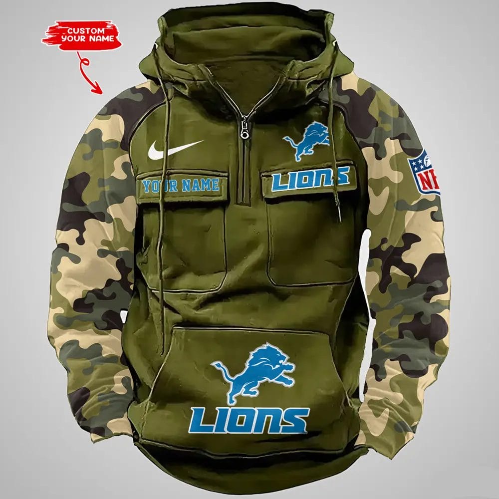 Detroit Lions Hot Camouflage Multi Pockets Zip Hoodie AMCCLG001188 - Image 5
