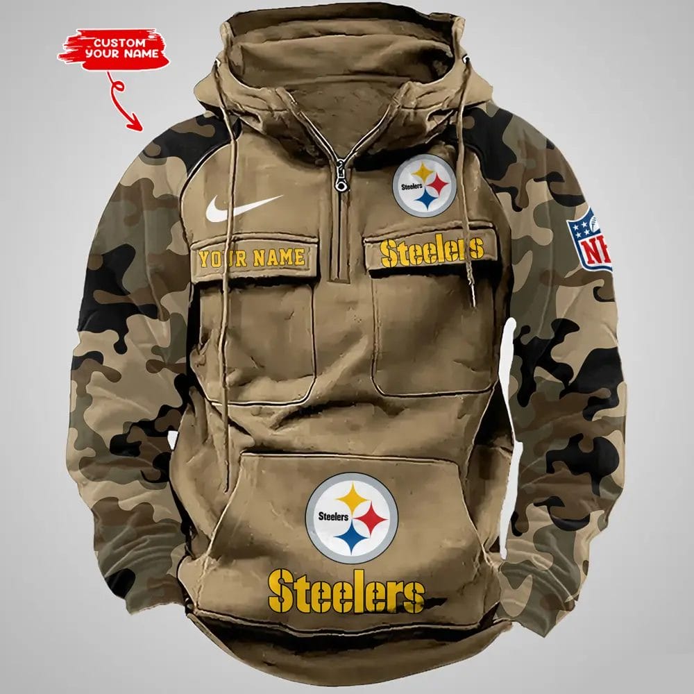 Pittsburgh Steelers Hot Camouflage Multi Pockets Zip Hoodie AMCCLG001204 - Image 4