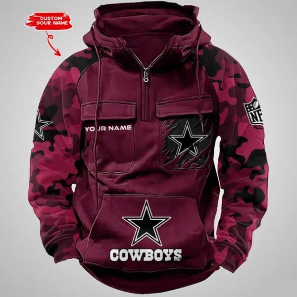Dallas Cowboys Hot Camouflage Multi Pockets Zip Hoodie AMCCLG001218 - Image 5