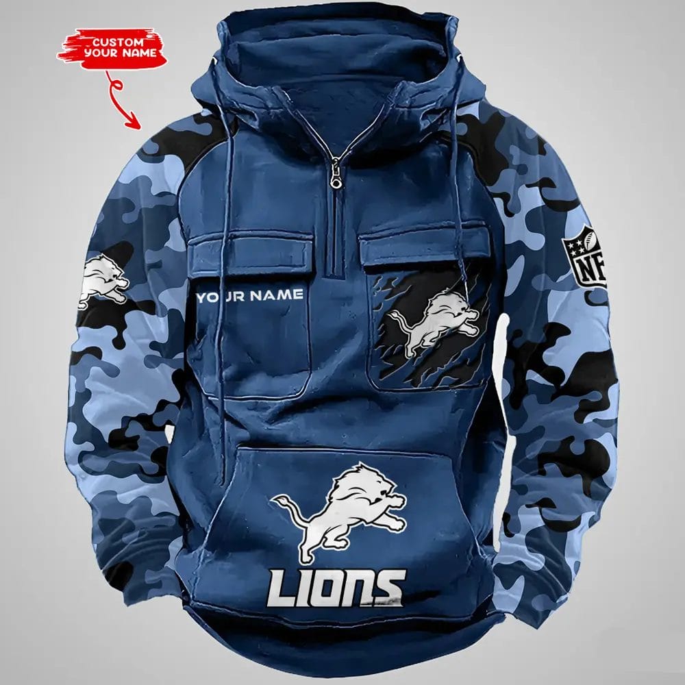 Detroit Lions Hot Camouflage Multi Pockets Zip Hoodie AMCCLG001220 - Image 2
