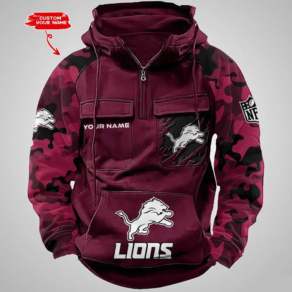 Detroit Lions Hot Camouflage Multi Pockets Zip Hoodie AMCCLG001220 - Image 3