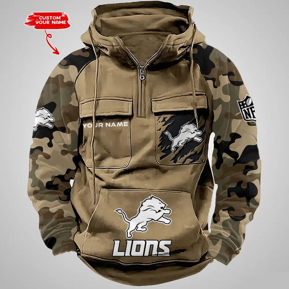 Detroit Lions Hot Camouflage Multi Pockets Zip Hoodie AMCCLG001220 - Image 4