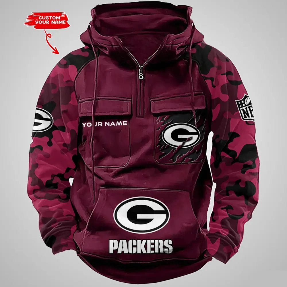 Green Bay Packers Hot Camouflage Multi Pockets Zip Hoodie AMCCLG001221 - Image 2