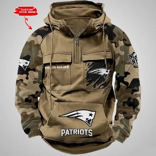 New England Patriots Hot Camouflage Multi Pockets Zip Hoodie AMCCLG001231