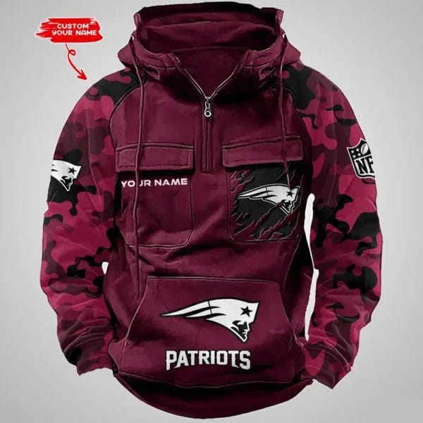 New England Patriots Hot Camouflage Multi Pockets Zip Hoodie AMCCLG001231 - Image 2