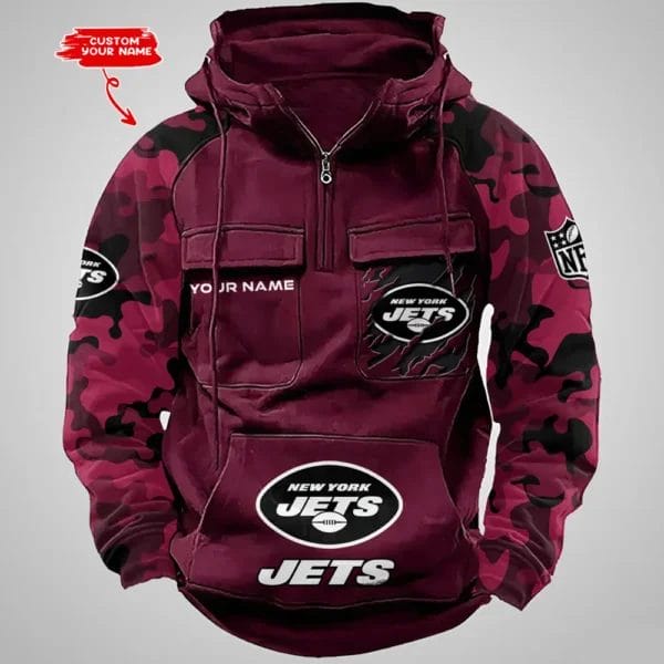 New York Jets Hot Camouflage Multi Pockets Zip Hoodie AMCCLG001234 - Image 4
