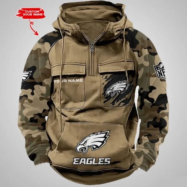 Philadelphia Eagles Hot Camouflage Multi Pockets Zip Hoodie AMCCLG001235