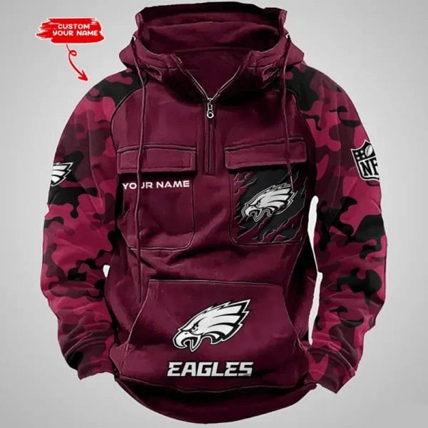 Philadelphia Eagles Hot Camouflage Multi Pockets Zip Hoodie AMCCLG001235 - Image 2
