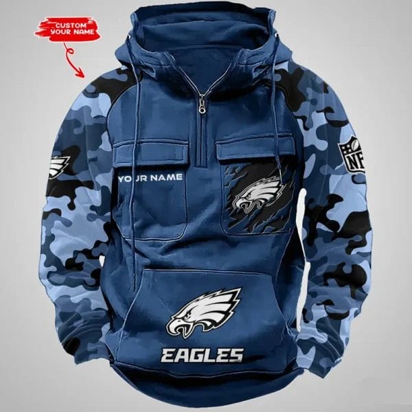 Philadelphia Eagles Hot Camouflage Multi Pockets Zip Hoodie AMCCLG001235 - Image 4