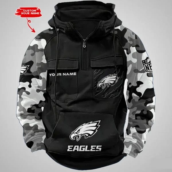 Philadelphia Eagles Hot Camouflage Multi Pockets Zip Hoodie AMCCLG001235 - Image 5