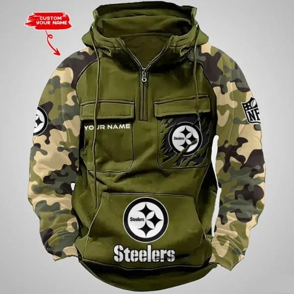 Pittsburgh Steelers Hot Camouflage Multi Pockets Zip Hoodie AMCCLG001236 - Image 3