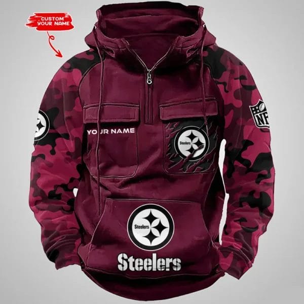 Pittsburgh Steelers Hot Camouflage Multi Pockets Zip Hoodie AMCCLG001236 - Image 4