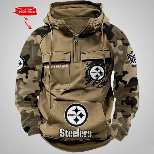 Pittsburgh Steelers Hot Camouflage Multi Pockets Zip Hoodie AMCCLG001236 - Image 5